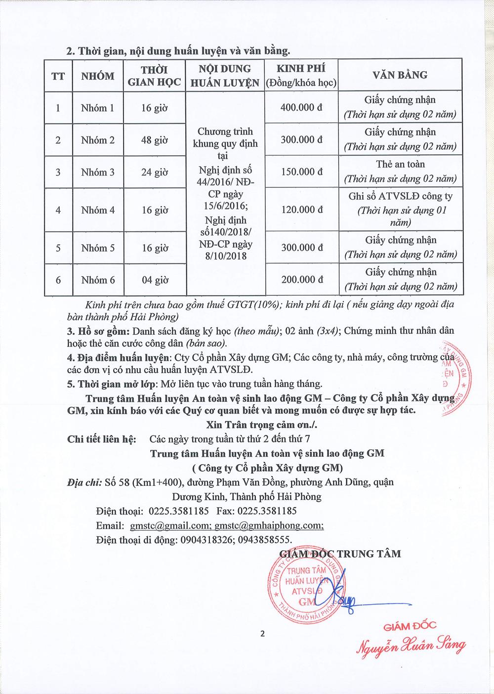 THÔNG BÁO MỞ KHÓA HUẤN LUYỆN AN TOÀN, VỆ SINH LAO ĐỘNG